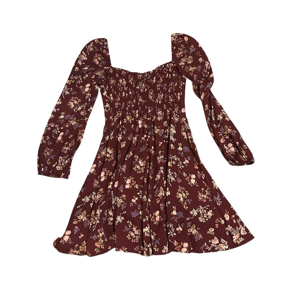 Reformation Mochi dress Chantelle maroon floral size 4 smocked milkmaid babydoll - Picture 3 of 9